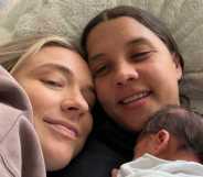 Footballers Sam Kerr and Kristie Mewis with their baby boy, Jagger.