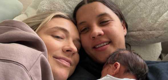 Footballers Sam Kerr and Kristie Mewis with their baby boy, Jagger.