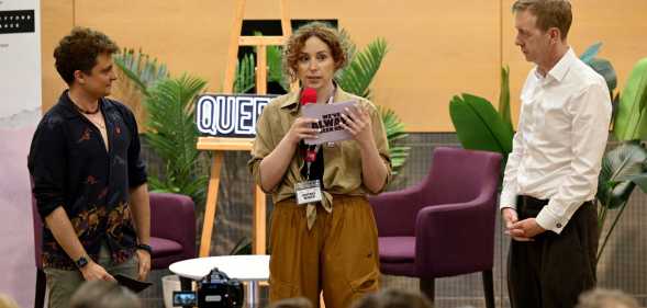 Xavier White, Marty Davies and Tiernan Brady attends the Trans+ History Week 2025 community event