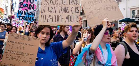 Protesters at a trans rally