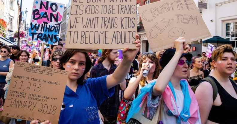Protesters at a trans rally