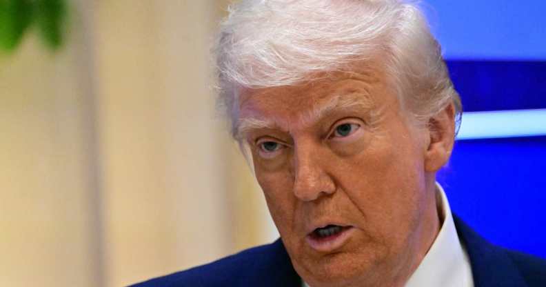 US President Donald Trump addresses a business forum in Abu Dhabi on May 16, 2025.