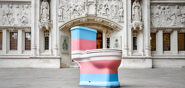 The 'Third Toilet' exhibit outside the Supreme Court in London.