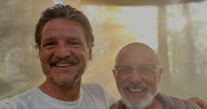 Pedro Pascal (L) and Joe Pantoliano (R) in a selfie against a sunset
