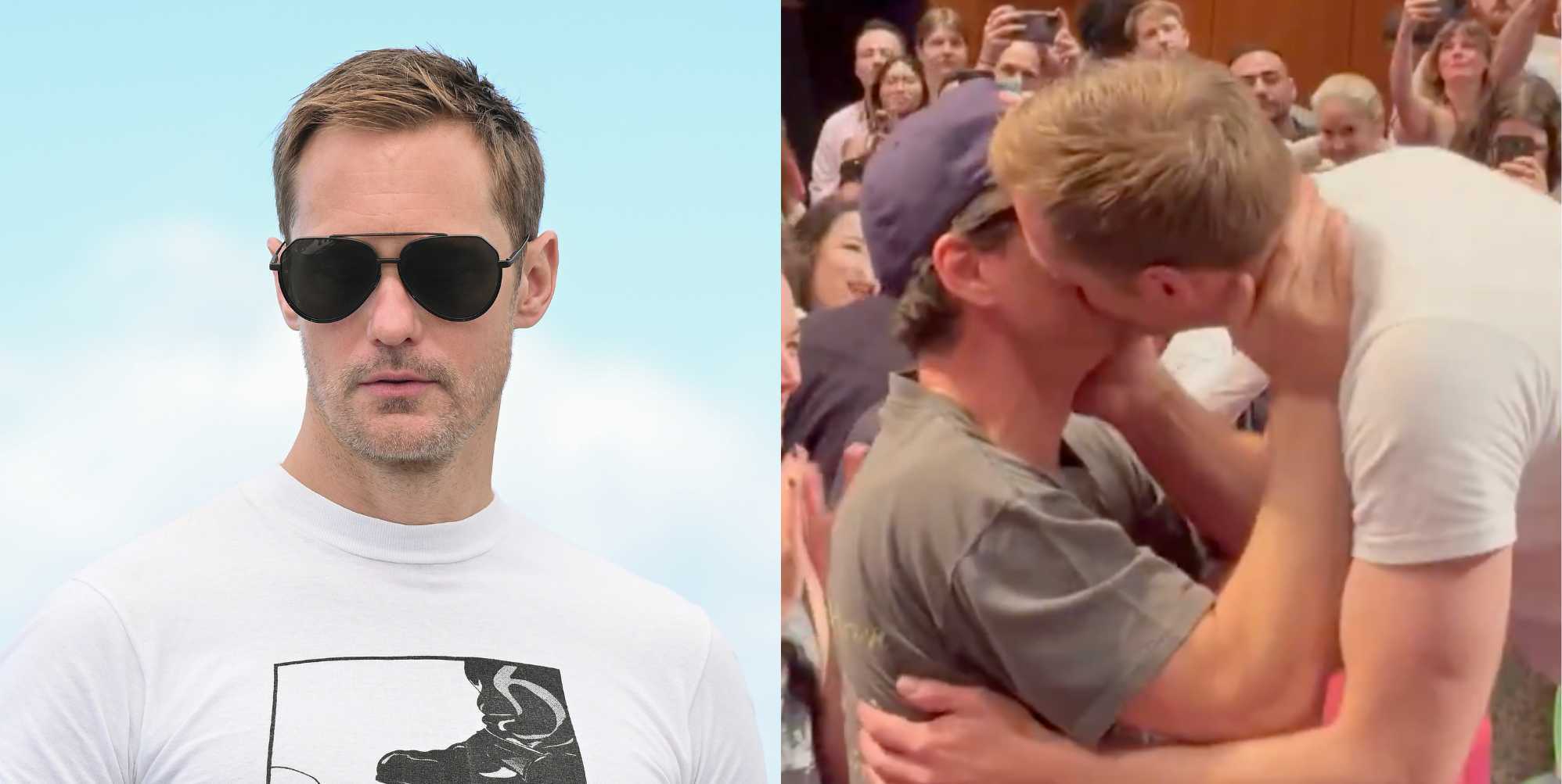 Alexander Skarsgård kisses Pedro Pascal during ovation for Pillion