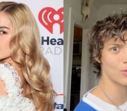On the left, Addison Rae peers over her shoulder on a red carpet event while wearing a frilly white outfit. On the right, a still from a video posted on the TikTok account GiovannisKitchen featuring Gio in a blue jumper.