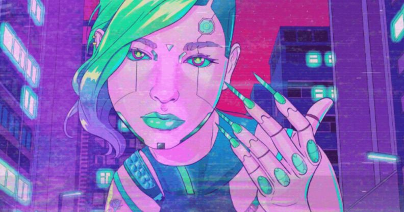 Artwork depicting an augmented person in the Cyberpunk universe.
