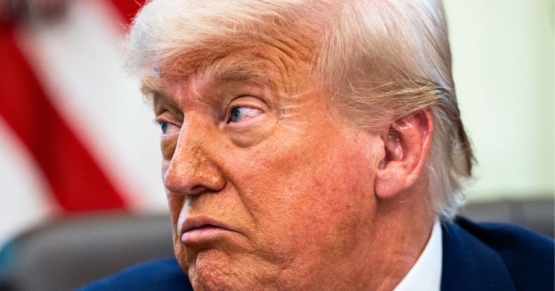 A side-profile image of Donald Trump.