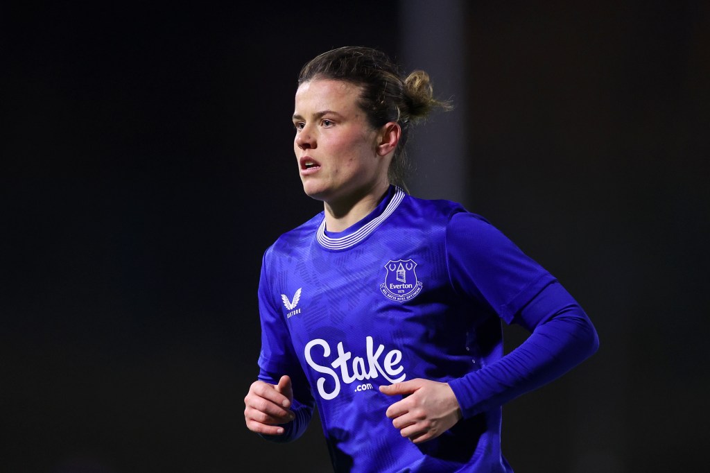 Hayley Ladd of Everton looks on during the Barclays Women's Super League match. She's wearing a dark blue long sleeve shirt