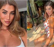 Two photographs of rumoured transgender Love Island bombshell Michelle Roscoe