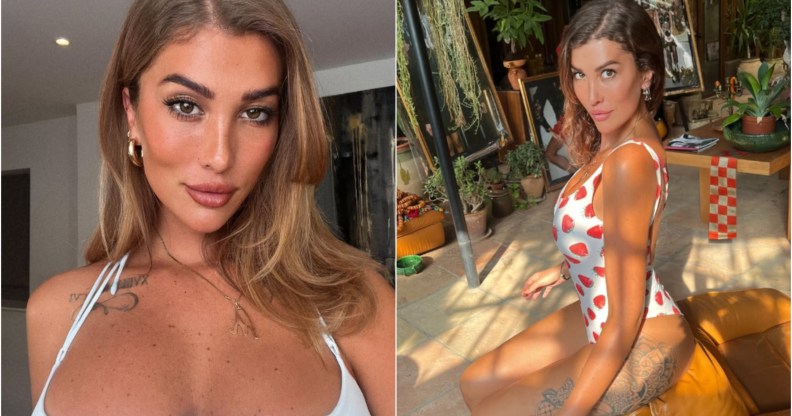 Two photographs of rumoured transgender Love Island bombshell Michelle Roscoe