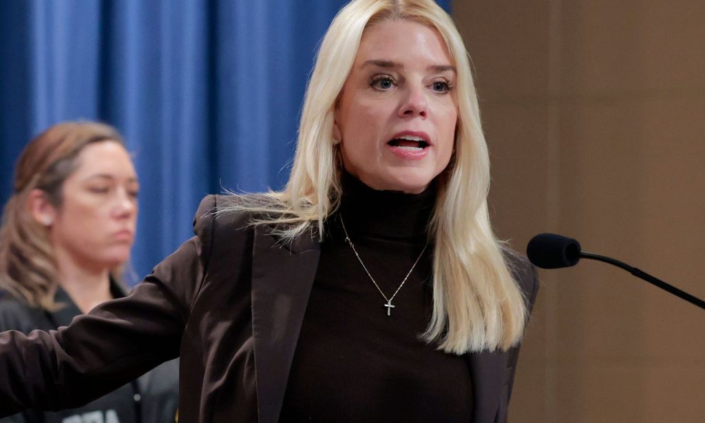 DoJ attorney general Pam Bondi speaking during a White House press event.