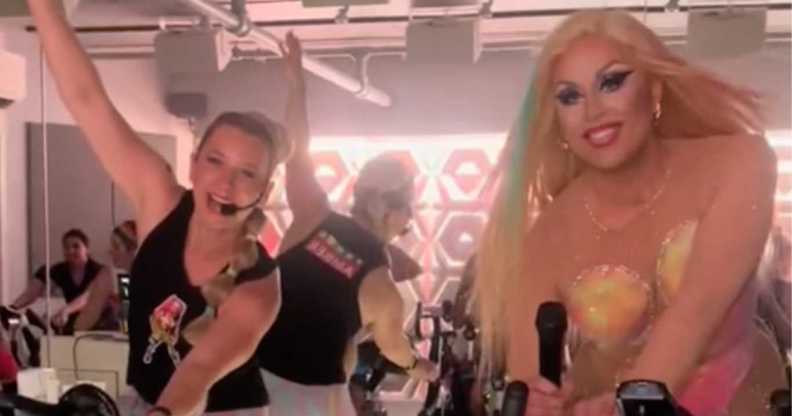 Therapy Ryde's Pride cycle saw drag queen Amber Valentine spinning in full sparkle.