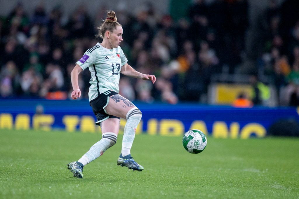 Rachel Rowe of Wales is kicking the ball during the Republic of Ireland V Wales game.