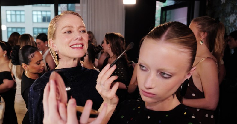 Naomi Watts helps her trans daughter Kai Schreiber with her makeup at Armani beauty event