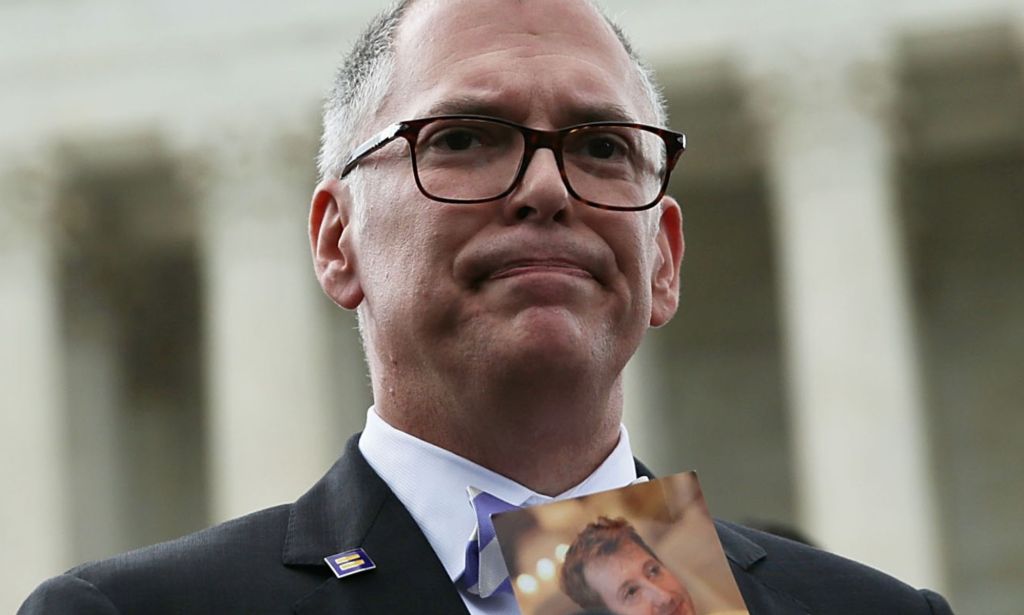 Jim Obergefell, who fought to enshrine same-sex marriage through Obergefell v Hodges, pictured in 2015 following a ruling on the case.