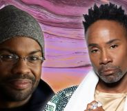 Headshots for Harrison David Rivers and Billy Porter against a purple background.