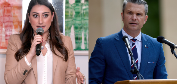 Split photo of Pete Hegseth and Congresswoman Sara Jacobs.