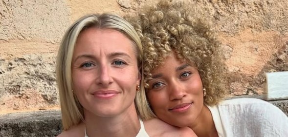 Leah Williamson and Elle Smith smiling together on holiday
