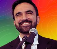 An edited picture of Zahron Mamdani in front of a Pride gradient.