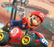 Mario in a graphic for Mario Kart World