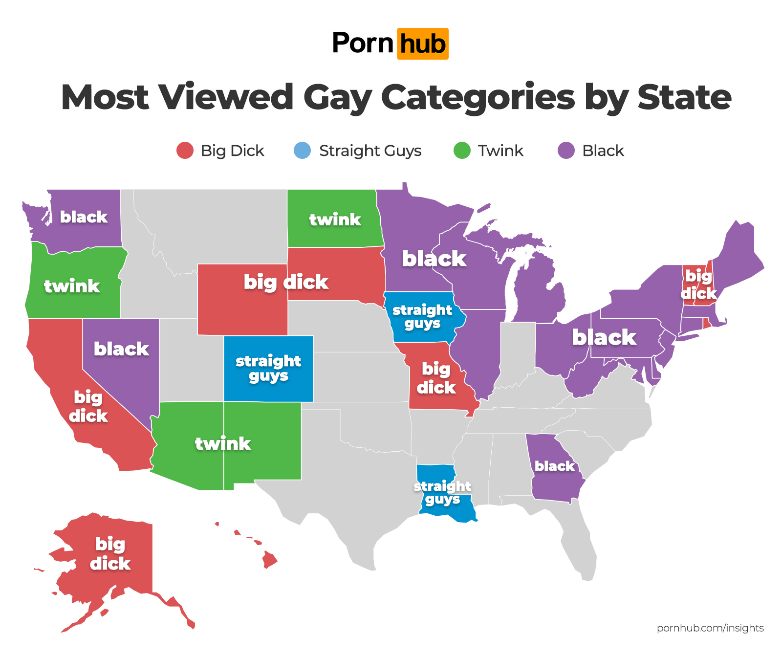 Pornhub reveals most-viewed gay porn in each US state