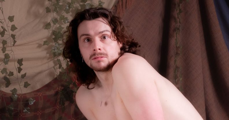 Comedian Sam Williams poses nude looking shocked in a promo photo for his comedy show Touch Me Not