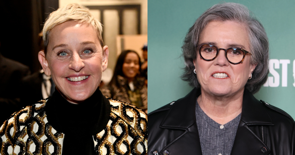 Split photo of Ellen DeGeneres and Rosie O'Donnell