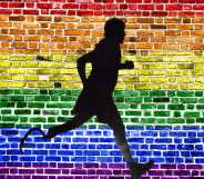 Jogger with a right below knee prosthetic running leg.