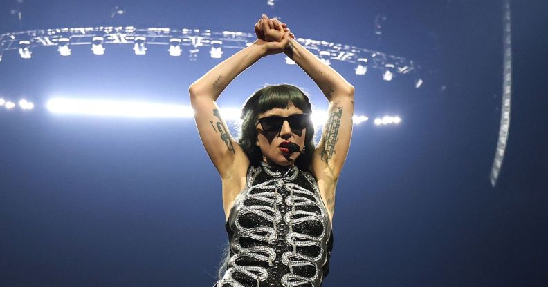 Lady Gaga performs during the opening night of the Mayhem Ball in Las Vegas.