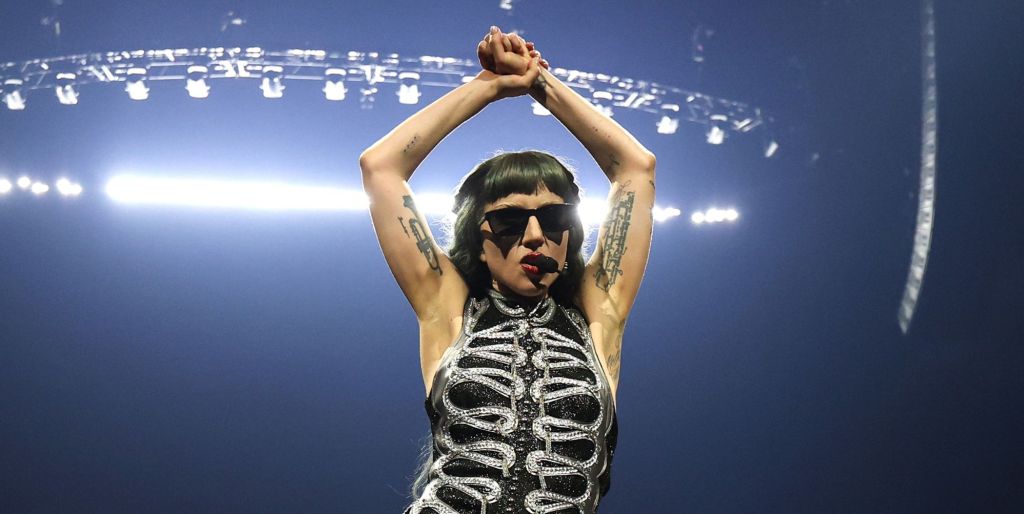 Lady Gaga performs during the opening night of the Mayhem Ball in Las Vegas.