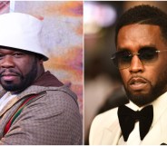 A composite image of 50 Cent and Diddy, showing both rappers side by side after 50 Cent called him 'gay John Gotti'