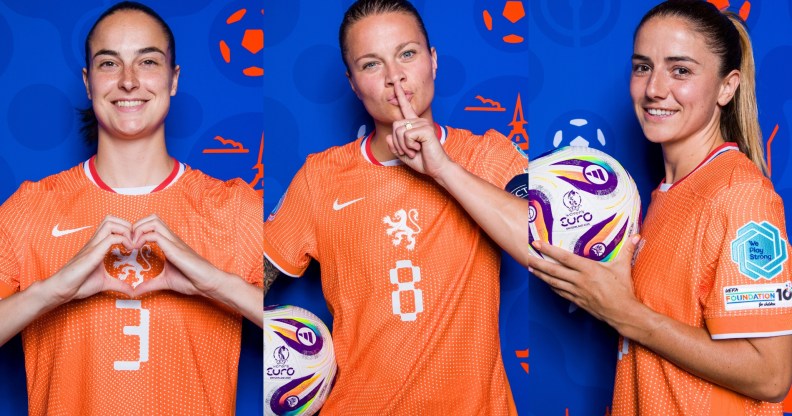 Caitlin Dijkstra, Sherida Spitse and Danielle van de Donk are LGBTQ+ stars of the Netherlands squad. All wearing the orange football kit
