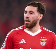 Orkun Kokcu of SL Benfica looks on during the UEFA Champions League 2024/25 Round of 16 first leg match between SL Benfica and FC Barcelona in Lisbon, Portugal, on March 5, 2025. (Photo by Jose Manuel Alvarez Rey/JAR Sport Images/NurPhoto via Getty Images)