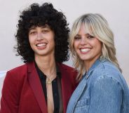 Musicians Reneé Rapp and Towa Bird pose together at a red carpet event