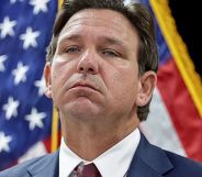 Ron DeSantis with his chin raised.