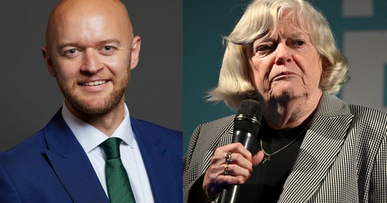 A split image of Jonathan Hinder and Ann Widdecombe.