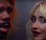 Colman Domingo in drag and Sabrina Carpenter in the latter's music video for Tears.