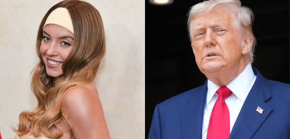 Split photo of Sydney Sweeney and Donald Trump.