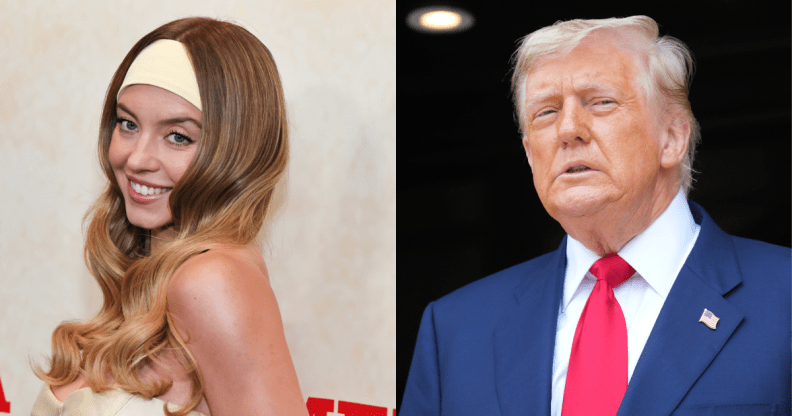 Split photo of Sydney Sweeney and Donald Trump.