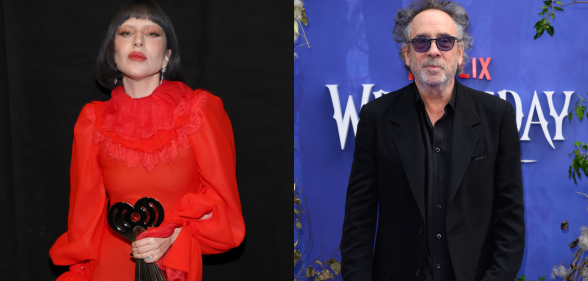 Split photo of Lady Gaga and Tim Burton