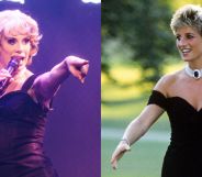 On the left, Divina De Campo performs as Princess Diana. On the right, Princess Diana in her revenge dress.