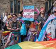 People take part in the annual Durham Pride parade through the city on 25 May, 2025.