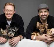 Founders Michel and Dillon with Gus the cat, Rosie, Maple and Napoleon