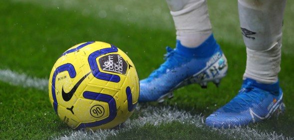 WATFORD, ENGLAND - OCTOBER 26: Detail view of the Nike Merlin Winter Ball with No room for Racism branding during the Premier League match between Watford FC and AFC Bournemouth at Vicarage Road on October 26, 2019 in Watford, United Kingdom. (Photo by Catherine Ivill/Getty Images)