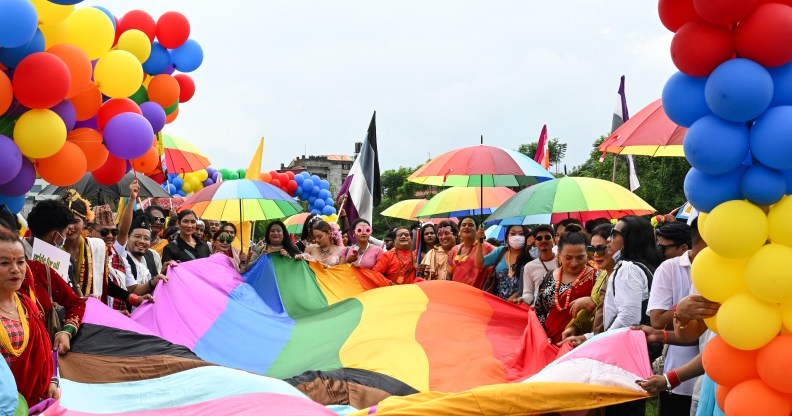 Members and supporters of the LGBTQ community take part in a Pride Parade in Kathmandu.