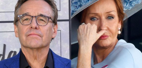 (L-R) a split image of Chris Columbus and JK Rowling.