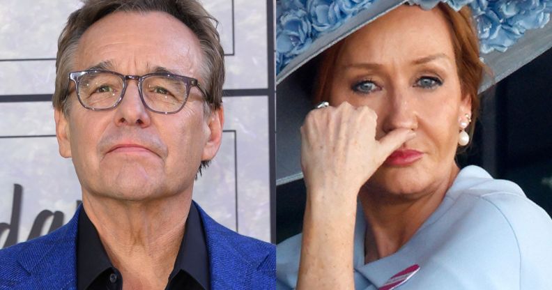 (L-R) a split image of Chris Columbus and JK Rowling.