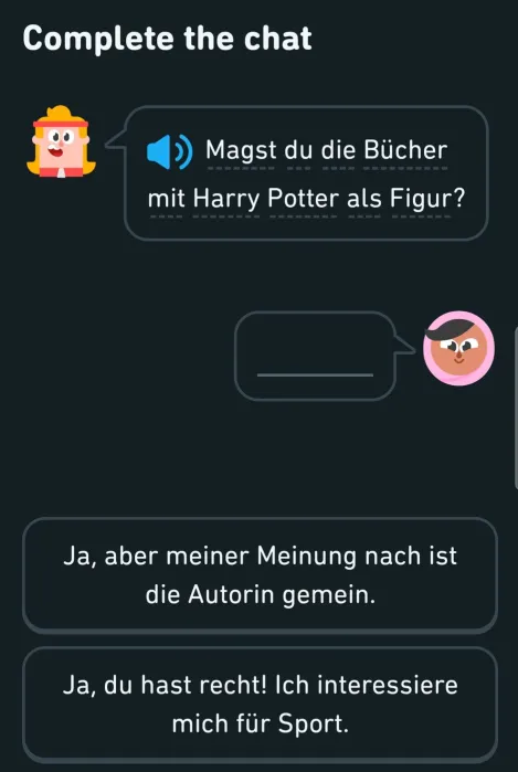 A screenshot of the Duolingo question.