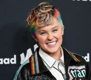 JoJo Siwa seen with short, rainbow-coloured hair